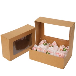 Boîte d'emballage transparente pour mini-cupcakes avec gaufrage, tailles personnalisées (4-24), en papier kraft recyclable pour aliments et sushis, modèle B1 - Product Image 2