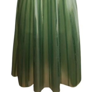 Women <b>Pleated</b> PU Satin Midi <b>Skirt</b> Solid Green Shiny A-Line Regular Waist All Seasons Wear - Product Image 4