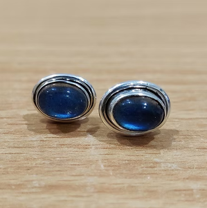 Trendy 2.5 Grams Anti-Tarnish Sterling <b>Silver</b> Labradorite Oval Minimalist Unisex <b>Stud</b> <b>Earrings</b> - Product Image 2