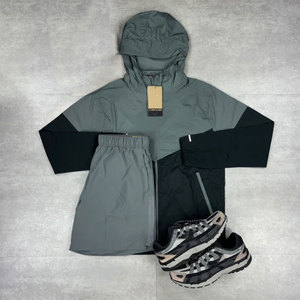 Ensemble 2 pièces pour homme avec veste à capuche zippée en nylon et short coupe-vent, style streetwear hiver unisexe - Product Image 5