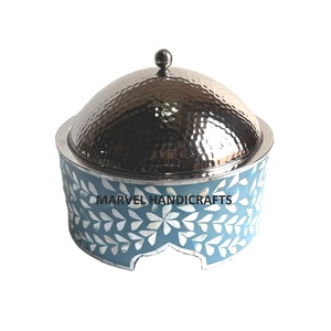 Top Sale Mother of Pearl Inlay Serving Casserole | Wooden Base Stainless Steel Insulated Hotpot Food Warmer | Premium Serveware - Product Image 1