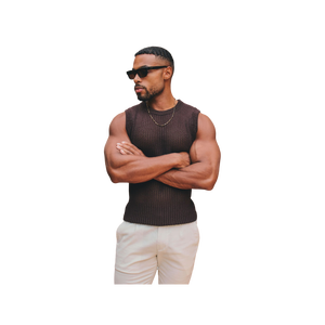 Men Knitted Sleeveless Tank Top Solid Color O-Neck Casual Breathable Cotton Muscle <b>Tee</b> <b>White</b> Pants Sandals Look - Product Image 2