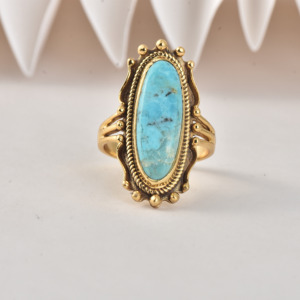 Anillo de Turquesa en Plata de Ley 925 Chapado en Oro, Anillo de Joyería Boho, Anillos de Moda, Estilo Vintage, Forma Ovalada, Anillos con Piedras Preciosas Florales - Product Image 5