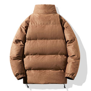 <b>Men's</b> <b>Brown</b> <b>Suede</b> Puffer <b>Jacket</b> Stand Collar Zipper Closure Windproof Thick Winter Casual Loose Fit Regular Length Solid Color - Product Image 6
