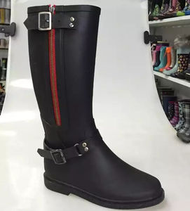 Botas de montar para mujer estilo western con cremallera trasera, de cuero genuino, botas largas de moda con tacón grueso hasta la rodilla - Product Image 2