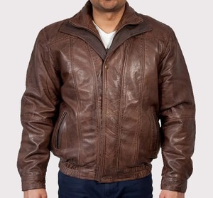 Chaqueta de Cuero Estilo Bomber con Doble Cuello para Hombre - Product Image 1