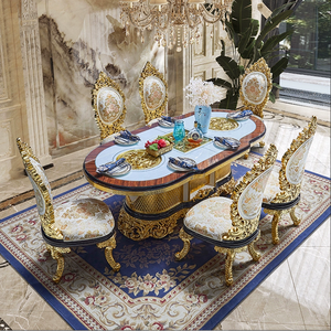 Juego de comedor de madera de teca maciza de lujo Aurelia, mesa y sillas de comedor clásicas doradas, muebles personalizados de estilo europeo. - Product Image 4