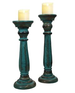 Juego de Portavelas de Madera Verde Envejecida Estilo Rústico para Decoración del Hogar - Product Image 2