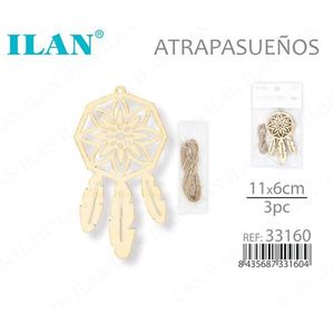 Ciondolo Acchiappasogni in Legno Ilan 11x6cm 3 Pezzi Accessorio Decorativo per la Casa - Product Image 1