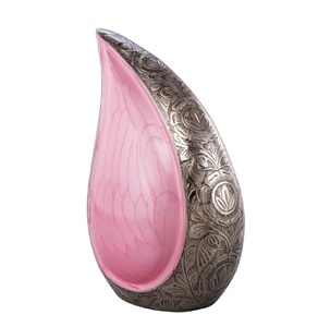 Aluminum Handcrafted Baby Pink and Silver Enamel Teardrop Urn for Adult or Pet <b>Dog</b> <b>Ash</b> Cremains Memorial - Product Image 3