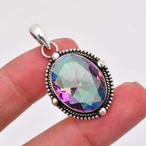Pendentif en topaze mystique arc-en-ciel, collier en argent sterling 925, bijoux faits à la main de luxe, cadeau - Product Image 5