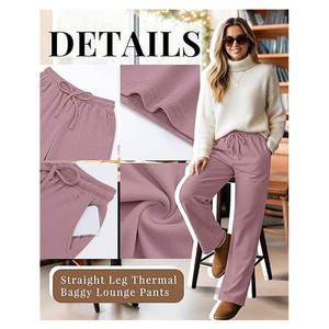 กางเกงวอร์มขายาวทรงตรงบุขนแกะ กางเกงลำลองทรงหลวมมีกระเป๋า เอวสูงยางยืดสำหรับผู้หญิง - Product Image 3