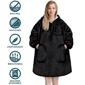 Everglide Corporation Oversized Wearable <b>Blanket</b> <b>Hooded</b> Sweatshirt Soft Sherpa Lined Solid Cotton Blend Printed Hoodie Winter - Product Image 3