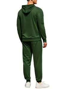 Ensemble de survêtement décontracté pour homme, tricoté, uni, à capuche, col rond, deux pièces, respirant, style hip-hop, multi-poches, automne - Product Image 4
