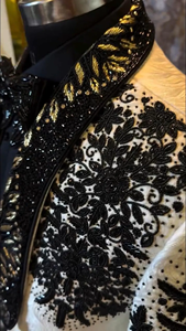 Men’s White Designer Tuxedo Suit with Black & Gold Embroidered Lapel – Luxury Wedding <b>Blazer</b> with Vest & Bow Tie - Product Image 2