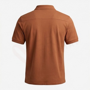 Camisa Polo Oxford de Manga Corta para Hombre, Color Marrón, con Bolsillo, Corte Regular Informal, Diseño Tejido Sólido - Product Image 2