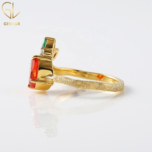 Anillo de Diamante Moissanita con Corte Ovalado Naranja, Anillo Inspirado en Frutas, Anillo de Diamante con Corte Marquesa Verde, Anillo de Oro de 14k - Product Image 5