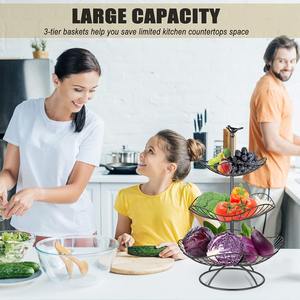 Cesta de Hierro Fundido Negra de 3 Niveles, Ecológica y Hecha a Mano, para Frutas y Verduras, Organizador Multiusos para Encimera - Product Image 4