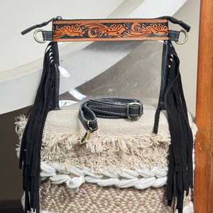 Stadium-Approved Clear Hand Tooled Leather Trimmed Fringe Messenger Shoulder Bag for Women's Designer Zipper Crossbody Handbags - Product Image 5