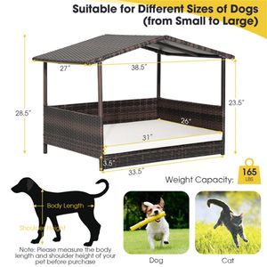 Cuccia per Cani in Rattan con Cuscino e Tettoia Impermeabile - Product Image 3