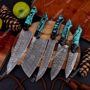 Juego de Cuchillos de Chef Profesionales de Acero de Damasco Hechos a Medida, 5 Piezas, UA Supplies, Mango de Epoxi Hecho a Mano, Ambidiestro, Funda de Cuero, 4.5-9 - Product Image 6