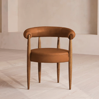 Fauteuil d'appoint en cuir FERLY, style moderne du milieu du siècle, structure en bois massif, confortable, pour salle à manger, salon