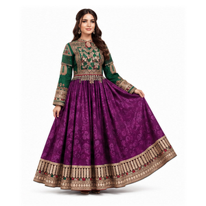 Robe Kurta Traditionnelle en Soie Violette avec Broderie Dorée pour Femme, Tenue Ethnique de Mariage, Longueur au Sol, Style Indien, Pakistanais et Afghane - Product Image 6