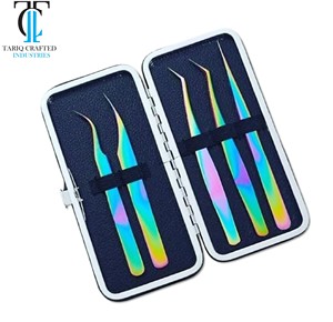 Pinces professionnelles pour extensions de cils, à pointe en fibre et sans fibre, pour la création de bouquets de volume et l'utilisation en salon - Product Image 3