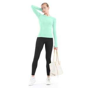 Haut de yoga à col rond et manches longues pour femme, avec passe-pouce, maillot de course, compression ventre plat, évacuation de l'humidité pour l'entraînement en salle de sport - Product Image 3