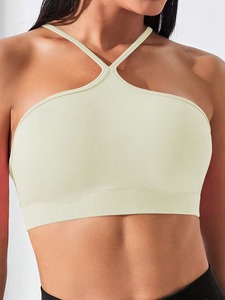 Ladies Seamless Halter Neck Active <b>Top</b> Thin Strap Straight Back Exercise Brassiere High <b>Compression</b> Workout Vest Vendor - Product Image 3