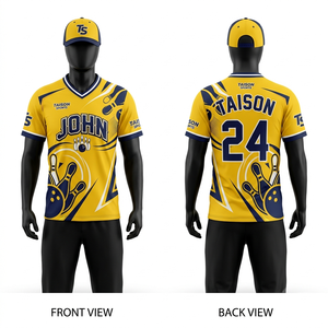 Custom Sublimated <b>Bowling</b> Jersey 180 GSM Moisture Wicking Polyester Blue Red White Panel Design Team Logo - Product Image 2