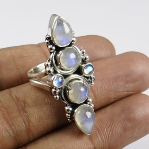 Bague artisanale en pierre de lune naturelle arc-en-ciel, bague en argent - Product Image 4