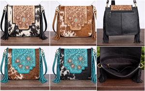 Nuevo Bolso de Hombro de Cuero Tallado a Mano con Flecos, Estilo Bohemio Gitano Vintage, Hecho a Mano, con Pelo de Piel, Bolsos Elegantes - Product Image 3