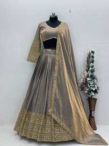 Tenue de mariée de qualité supérieure pour femme, Lehenga Choli semi-cousu avec broderies riches et dupatta en tulle, idéal pour les cérémonies de mariage - Product Image 6