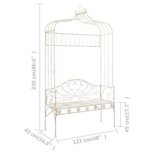 Banc de jardin en fer forgé blanc antique, design standard pour patio - Product Image 6