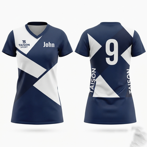 เสื้อฮอกกี้ชาย พรีเมียม 240 GSM โพลีเอสเตอร์ ระบายเหงื่อได้ดี สีกรมท่า-ขาว ลายเรขาคณิต แบบสั่งทำพิเศษสำหรับทีม ชุดแข่งขันแบบสั้น - Product Image 1