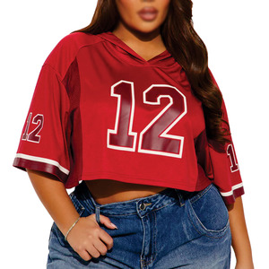 Camiseta Deportiva Personalizada para Mujer, Estilo Jersey de Fútbol Americano Rojo, Corta, con Capucha, Manga Corta, Sublimación, Impresión de Número, Proveedor de Ropa Urbana - Product Image 4