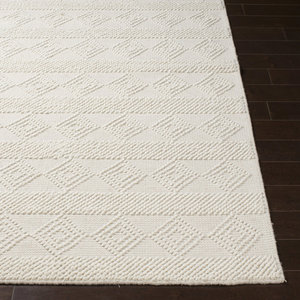 Gorgeous Hot Selling Textured Ivory Geometric Area Rug - Off-White Diamond Pattern Wool Carpet Absorbent and Washable for Home - Product Image 1