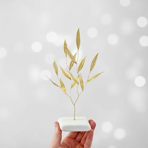 Decorative <b>Gold</b> Leaf <b>Sculpture</b> With White Marble Base Perfect For Modern Interior Decor And Tabletop Display From India - Product Image 3