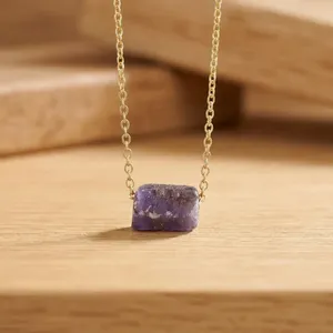 Collier en cristal de saphir bleu naturel brut, chaîne fine, fait main, fermoir mousqueton, pour usage quotidien, chaîne réglable - Product Image 4