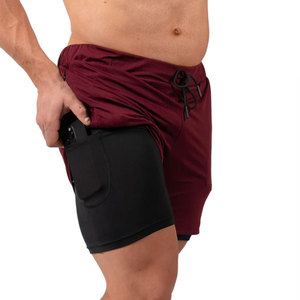 Men's Solid <b>Burgundy</b> Quick Dry Sport <b>Shorts</b> with Drawstring Waist and Side Pockets Athletic <b>Shorts</b> for Workout - Product Image 2