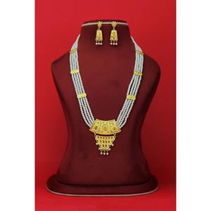 Ensemble de perles plaquées or avec la meilleure finition collier long artificiel nouvel ensemble de bijoux de perles traditionnelles ensemble d'imitation multicouche - Product Image 2