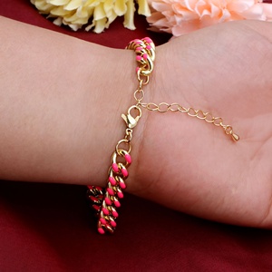 Bracelet gourmette ajustable en argent sterling 925 plaqué or avec émail rose vif, bijoux pour femme, vente en gros - Product Image 6