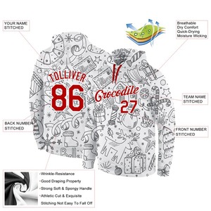 Sudadera Navideña para Hombre, Personalizada con Estampado, Estilo Jersey, 100% Algodón Transpirable, Blanca con Números y Nombre Rojos, Ropa Casual de Invierno - Product Image 4