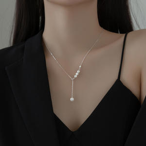 S925 Pure Silver French Crushed Bracelet <b>Necklace</b> Square <b>Bead</b> Versatile Accessory Hot Selling S5534 - Product Image 4