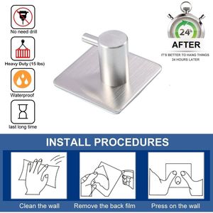 Ganci Adesivi per Asciugamani in Acciaio Inox Resistenti e Impermeabili, Appendiabiti da Parete per Appendere Cappotti, Cappelli, Accappatoi e Asciugamani - Product Image 5