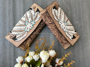 Cartera larga de cuero con herramientas a mano para mujer, monedero de mano de alta calidad, tarjetero de cuero genuino, carteras de monedas para mujer - Product Image 3