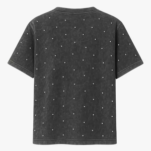 T-shirt en coton surdimensionné délavé à l'acide avec logo personnalisé 2026, design strass, style hip-hop vintage grunge, coupe courte - Product Image 2