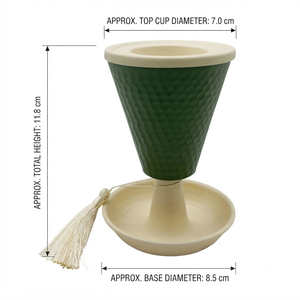 Hammered Theme <b>Green</b> Metal Arabic Incense Burner Featuring A Cream Tray Base, Matching Top Rim, And An Elegant <b>Silk</b> Tassel - Product Image 3