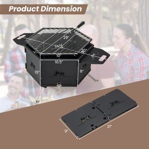 Barbecue au charbon de bois portable avec corps et pieds pliables, design rotatif avec poignées pour le camping - Product Image 4